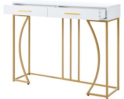 Bijzettafel Consoletafel Gangtafel Ladekast Salontafel Kaptafel Wit + goud met 2 lades 120x38x76 cm