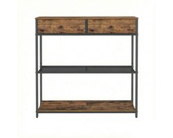 Bijzettafel Consoletafel Haltafel Banktafel 24 x 76 x 80 cm Bruin + Zwart Met verstelbare voetjes 2 stoffen lades en 2 opbergplanken Stevig metalen frame Smal ontwerp voor ruimtebesparing Eenvoudig te monteren Voor hal woonkamer en entree