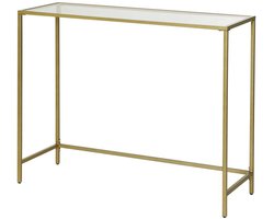 Bijzettafel Consoletafel Saloontafel 100 x 35 x 80 cm goud Tafelblad van gehard glas met stevig metalen frame met verstelbare voetjes Maximaal draagvermogen van 30 kg Modern minimalistisch ontwerp Geschikt voor woonkamer hal en gang