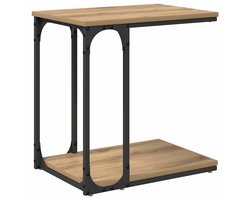 Bijzettafel | Eindtafel | Salontafel met plank artisanaal eikenkleurig 50 x 35 x 52 cm