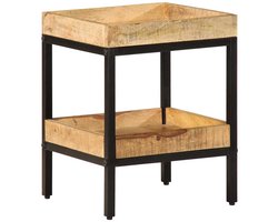 Bijzettafel | Eindtafel | Salontafel met plank Bruin 35 x 35 x 45 cm massief mangohout