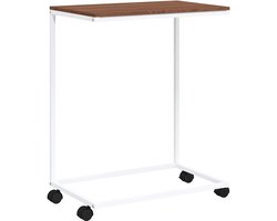 Bijzettafel | Eindtafel | Salontafel met wieltjes 55x35x70 cm bewerkt hout wit