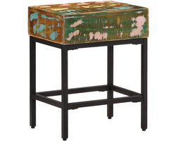 Bijzettafel Gerecycled Hout - Eindtafel Koffietafel - Decoratie Plaatsen - Unieke Vintage Stijl - 40x30x51 cm - Multicolor