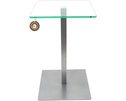 Bijzettafel Glas - Moderne Tafel - Woonkamer Decoratie - Stabiel Frame - 30x30x80cm - Zilver