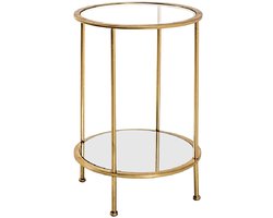 Bijzettafel – Goud gelakt staal met spiegelglas – 38 cm breed, 38 cm diep, 55 cm hoog – Luxe uitstraling