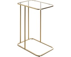 Bijzettafel – Goudkleurig staal met glazen blad – Rechthoekig design – 45 cm breed, 30 cm diep, 65 cm hoog