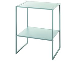 Bijzettafel – Grijs gepoedercoat staal – 45 cm breed, 35 cm diep, 60 cm hoog – Industrieel en stevig