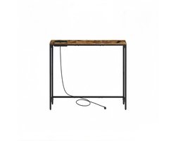 Bijzettafel Haltafel Console Tafel Slanke Sofa Tafel met Oplaadstopcontact Multifunctioneel Oplaadstation Eenvoudig te Monteren en Schoon te Maken Modern Minimalistisch Ontwerp Stevig en Duurzaam Frame 15x100x80 cm Bruin+Zwart