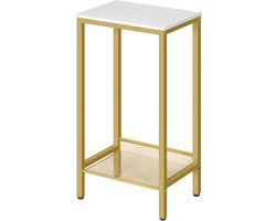 Bijzettafel hoog, telefoontafel met verstelbare netplank, smal nachtkastje, banktafel, 38 x 28 x 73,5 cm, voor kantoorhal, woonkamer, industrieel design, wit en goud