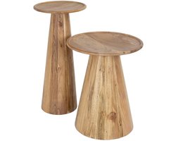 Bijzettafel Hout Set van 2 - Bijzettafetljes Woonkamer - Industriële Sidetable - Decoratie Salontafel - Antieke Ronde Tafelset - Salon Tafel Industrieel & Landelijk - Koffietafel - Grote & Kleine Tafel