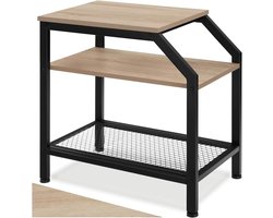 Bijzettafel Hout Staal - Salontafel Hoektafel - Woonkamer Decoratie - Industriële Stijl - 365 x 585 x 595 cm