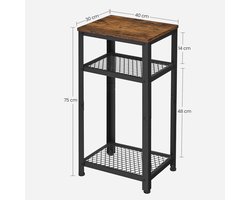 Bijzettafel Industrieel 45x75x35 cm – Vintage Telefoontafel met 2 Gaasplanken – Houten Salontafel & Nachtkastje – Stevig Metalen Frame – Industrieel Design – Vintage Bruin & Zwart – Industrialhome