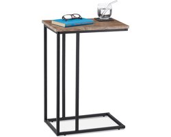 Bijzettafel industrieel design u-vorm metaal-houtlook grijs-bruin zwart 66x46x30cm