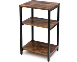 Bijzettafel - Industrieel Nachtkastje - 34 x 30 x 58.5 cm - Banktafel - Hout & Staal Tafeltje - Zwart - Hanamura Living