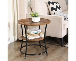 Bijzettafel - Industrieel Nachtkastje - Kleine Salontafel voor Slaapkamer of Woonkamer - Stabiel Stalen Frame - Eenvoudige Montage - Vintage Tafel - Diameter 55 cm