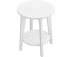 Bijzettafel, kleine ronde tafel voor woonkamer, nachtkastje voor kleine ruimtes met onderste plank, moderne stijl, wit LET283T14