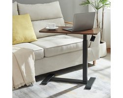 Bijzettafel Klirg in hoogte verstelbaar 68x36x66-92 cm zwart en walnootkleurig [en.casa]