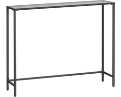 Bijzettafel, koffietafel, displaytafel, haltafel met gehard glazen blad en verstelbare poten, stevig en duurzaam metalen frame, geschikt voor woonkamer en gang, 100 x 20 x 80 cm, zwart