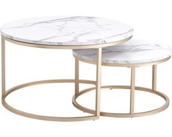 Bijzettafel - koffietafel - Koffietafels - Bijzettafels - Bijzet tafel rond - Tafeltje - Set van 2 - Wit
