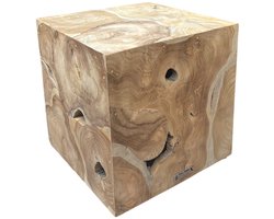 Bijzettafel - Kruk - Nachtkastje "Mulio" - Kubus - 40cm x 40cm x 40cm - Teak hout - Unieke vormen