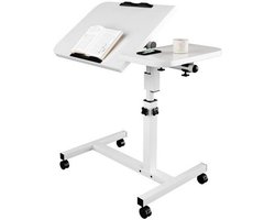 Bijzettafel Laptop Verstelbaar & Kantelbaar Werkblad – Mobiele Bureau Bijzettafel Met Wieltjes Stevig & Praktisch Verrijdbaar – Robuust Staal Frame Met Houten Blad Voor Bed En Bank | Extra Stabiel Design
