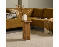 Bijzettafel Macon - Mangohout - Naturel - 28x50x28 cm (BxHxD) - Rond & Organisch