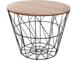 Bijzettafel - Mand - Zwart/ hout - H 30.5 x D 38 cm