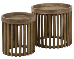 Bijzettafel Manghout Rond Set van 2 (45 x 45 x 45 cm) - Bijzettafel Buiten Tuin - Sidetable Manghout - Bijzettafeltjes Woonkamer - Bijzettafel Bank - Koffietafel - Woonkamer Tafel - Salon Tafel - Salontafel Industrieel Landelijk