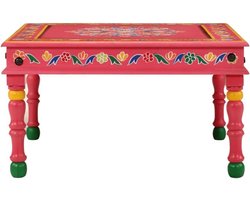 Bijzettafel Mangohout - Salontafel Hout - Woonkamer Decoratie - Handbeschilderd Decor - 54 x 54 x 30 cm - Roze