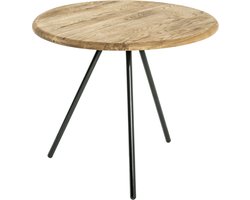 Bijzettafel – Massief staal met eiken blad – Rond model – 50 cm breed, 50 cm diep, 43 cm hoog – Robuust industrieel design