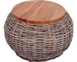 Bijzettafel MCW-M30, rotan tafel bloem tafel salontafel lounge tafel houten tafel, rond 33x49x49cm, Kubu rotan natuur