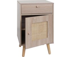 Bijzettafel MCW-M36, salontafel nachtkastje loungetafel, opbergvakken lade, Kubu rotan hout melamine, eiken-look