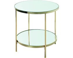 Bijzettafel – Messinggeplateerd staal met spiegelglas – 45 cm diameter, 46 cm hoog – Luxe design