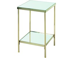 Bijzettafel – Messinggeplateerd staal met spiegelglas planken – 28 cm breed, 28 cm diep, 46 cm hoog – Luxe design