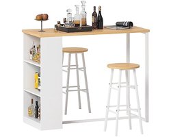 Bijzettafel met 3 Opbergvakken - Multifunctionele Statafel en Eettafel - Metalen Frame voor Keuken en Eetkamer