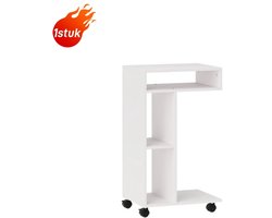 Bijzettafel - met 4 planken - op wielen - bureau, salontafel, laptoptafel, nachtkastje - voor eet- en woonkamer - wit - 1 stuk