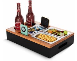 Bijzettafel met 7 vakken - wijnrek - drankenrek - snackbox - roestvrijstalen snackschaal met handvat - opbergruimte in de woonkamer