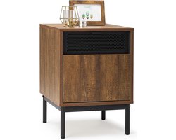 Bijzettafel met deur en metalen poten - Nachtkastje met uitneembare scheidingswanden - 37 x 40 x 53 cm - Vintage bruin-zwart