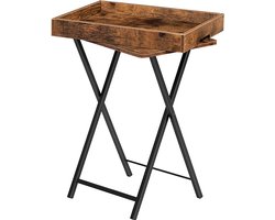 Bijzettafel met dienblad, inklapbare bijzettafel met afneembaar houten dienblad, vintage salontafel met stalen frameconstructie, moderne industriële stijl, donkerbruin EBF29BZ01