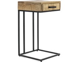 Bijzettafel met Lade - Mangohout - Metaal- Industrieel - 30 x 30 x 50 cm