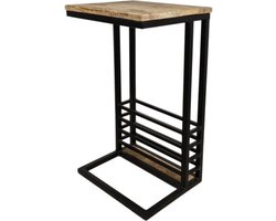 Bijzettafel met Magazinehouder - Bijzettafels - Mangohout - Laptoptafel - Tafeltje - Industrieel