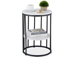 bijzettafel met opbergruimte - 57x40 cm - marmer look - woonkamer - wit-zwart