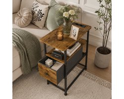 Bijzettafel met Stopcontact & USB – Industrieel Hout – Side Table / Nachtkastje met Oplaadstation – 60×30×62 cm – voor woonkamer, slaapkamer - rustiek Brown