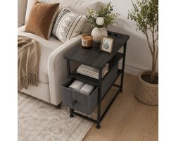 Bijzettafel met Stopcontact & USB – Industrieel Hout – Side Table / Nachtkastje met Oplaadstation – 60×30×62 cm – voor woonkamer, slaapkamer - Zwart