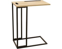 Bijzettafel met Tablet en Smartphone Houder – Industrieel Design – Hout en Metaal – 48 x 62,5 x 28 cm – Zwart