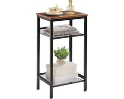 Bijzettafel met Verstelbare Planken – Nachtkastje in Industriële Stijl – Telefoontafel met Metalen Frame – 38x28x73 cm – Rustiek Bruin/Zwart