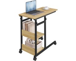 Bijzettafel met wielen - Koffie salontafel - Laptop werken - In hoogte verstelbaar - 40x80x76 cm - Eiken zwart