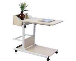 Bijzettafel met Wielen - Laptoptafel - Hoogte Verstelbaar - Bureau voor Bed - Bank - Boeken - Snacks - Modern - Wit