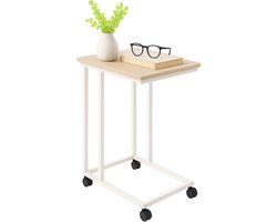Bijzettafel met wieltjes - 68 x 50 x 35 cm - onder bank - wit-bruin