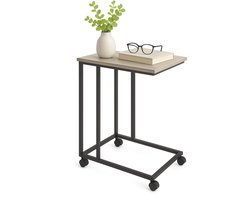 Bijzettafel met wieltjes - 68 x 50 x 35 cm - onder bank - zwart-grijs